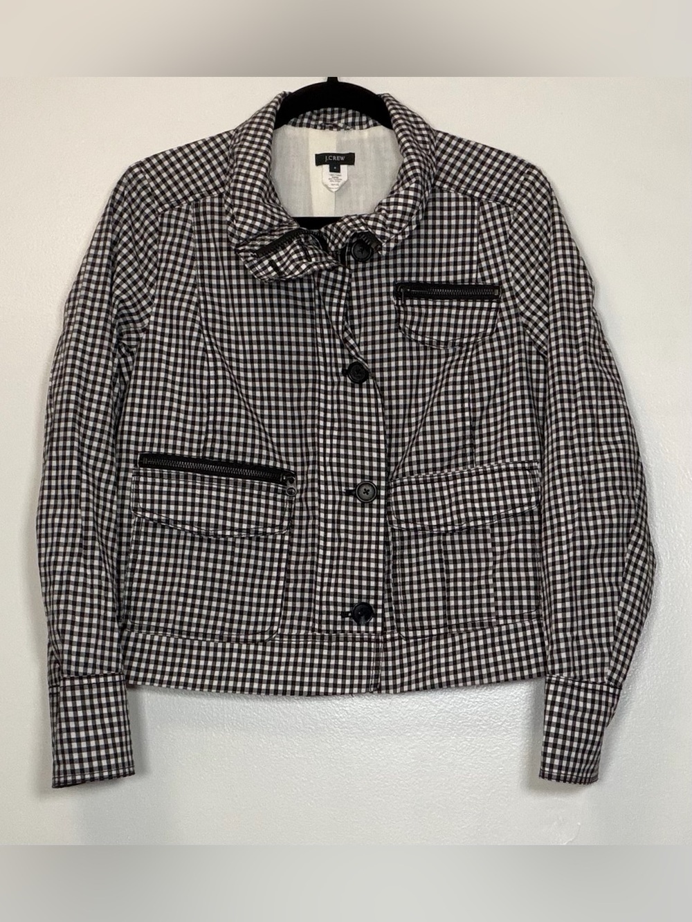 J. Crew Black and White Gingham Button Front Jacket